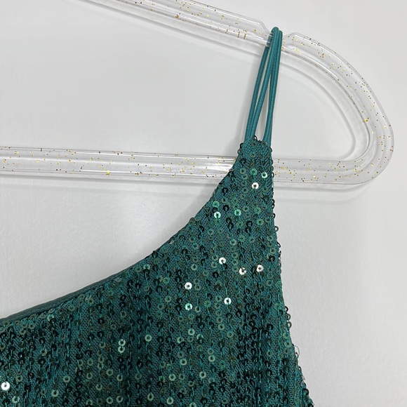 Crystal sky emerald green sequin one strap mini dress - Picture 6 of 10